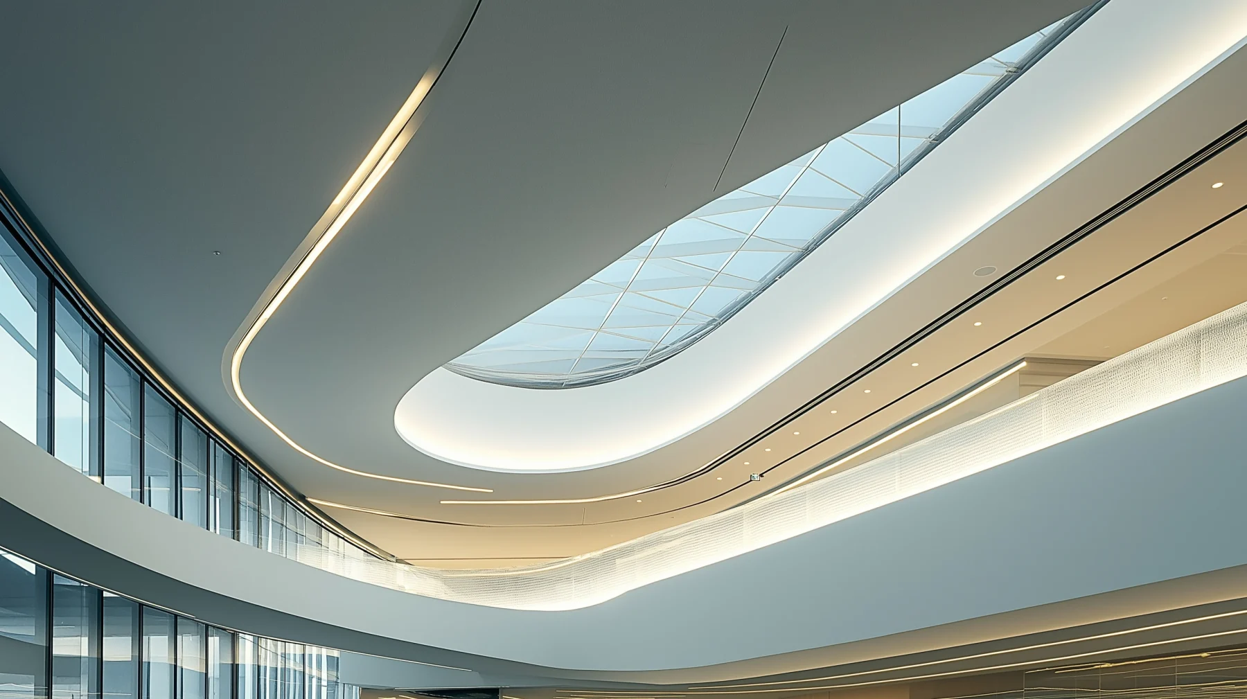 Striking modern architectural atrium with integrated feature lighting.