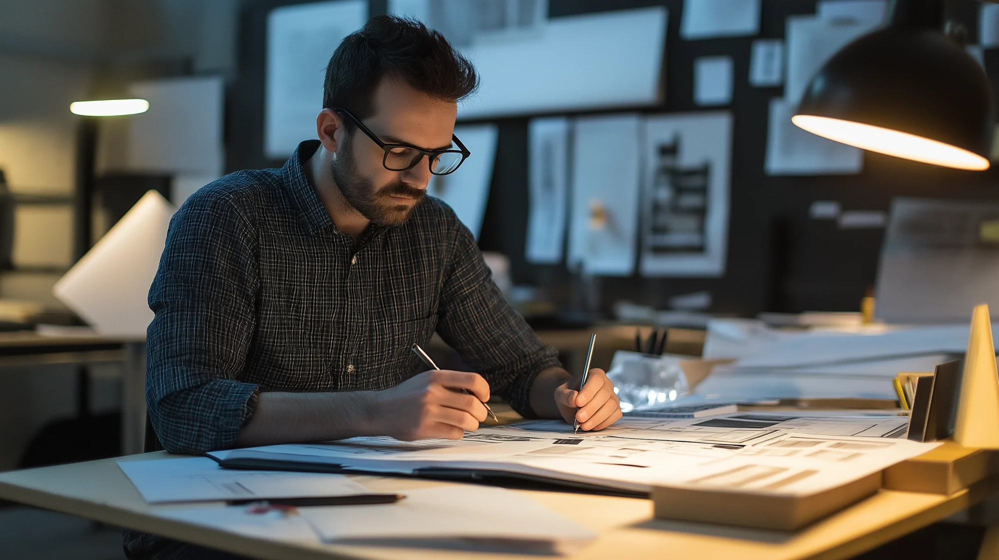 Lighting designer working at a design workstation.