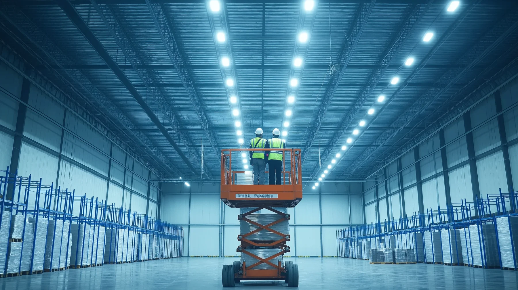 Lighting maintenance and retrofit work in a real setting.
