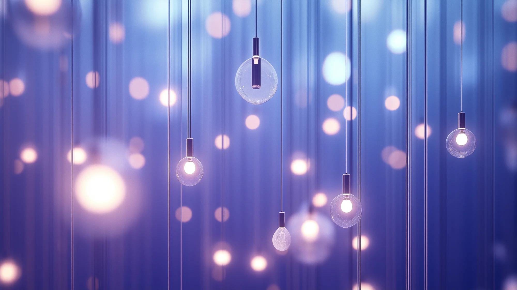 Abstract lighting-technology scene of softly glowing suspended luminaires, representing Tridonic Distribution lighting products