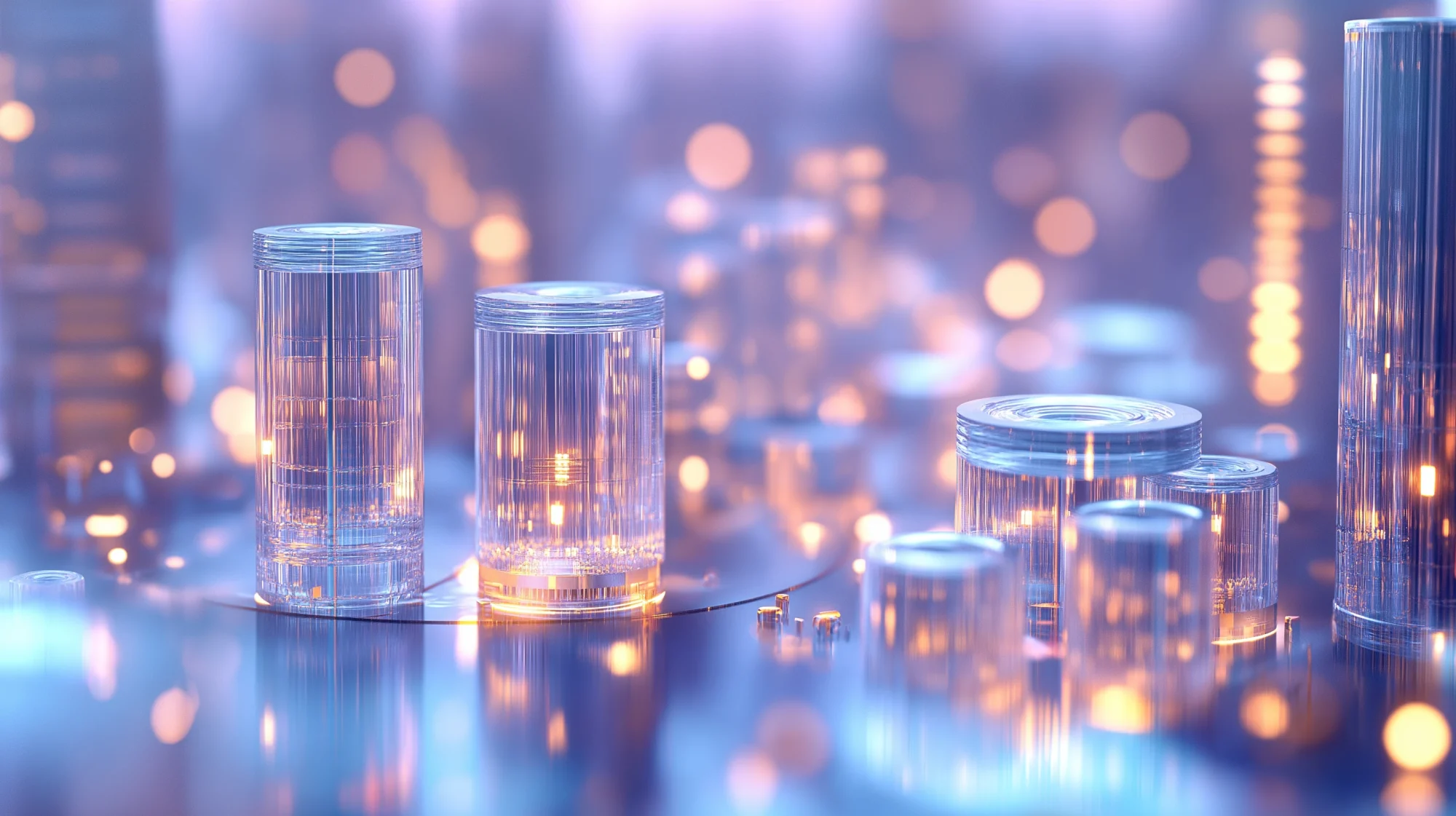 Atmospheric abstract lighting-technology cityscape with soft warm light points.