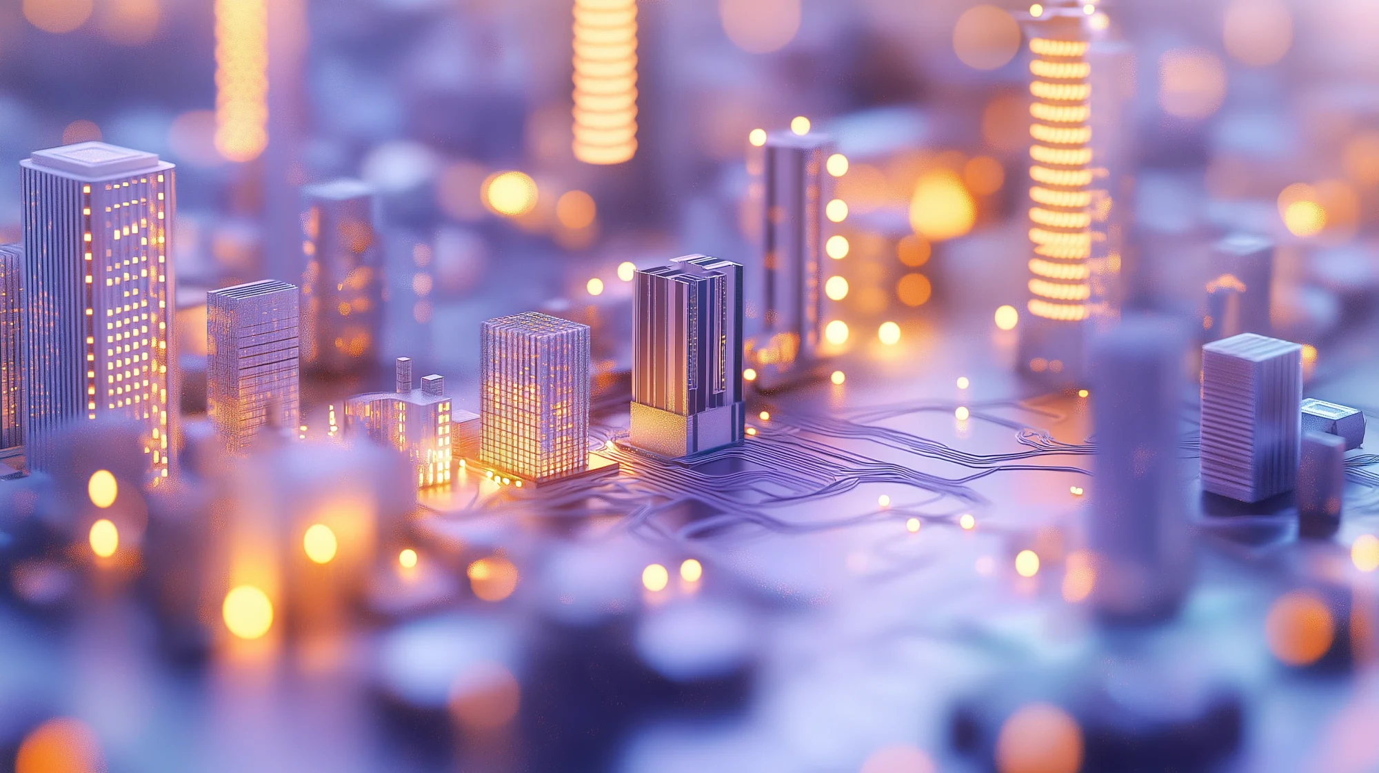 Abstract lighting-technology cityscape representing solutions across roles.