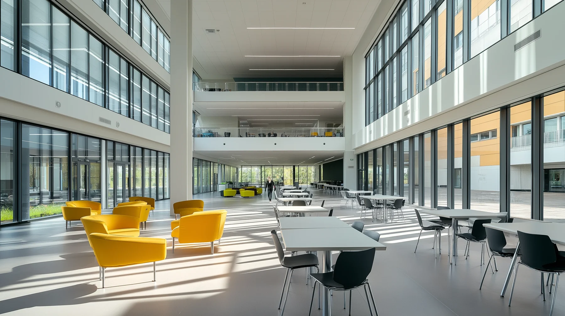 Modern university learning space with efficient LED lighting.