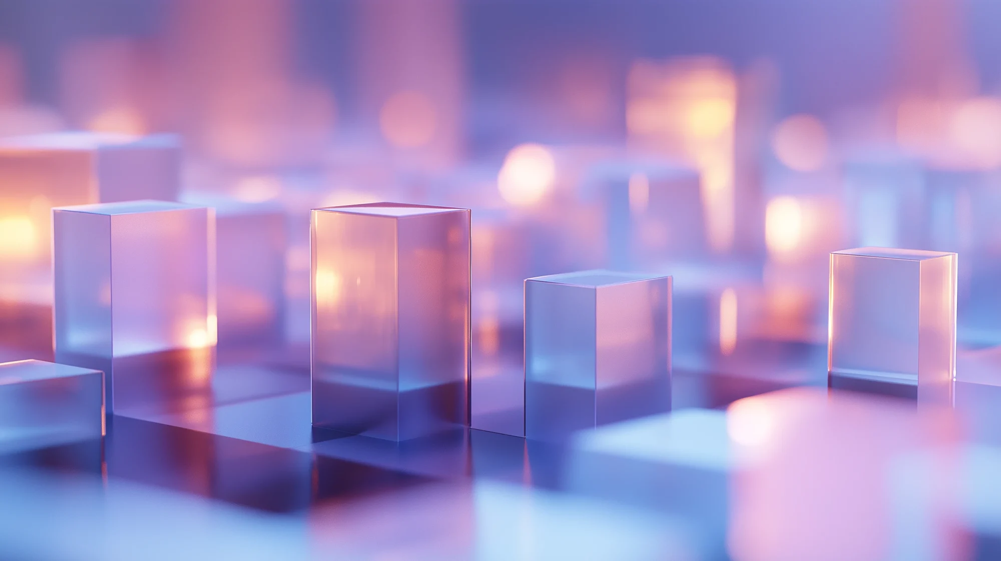 Abstract lighting-technology scene of glowing miniature building environments.