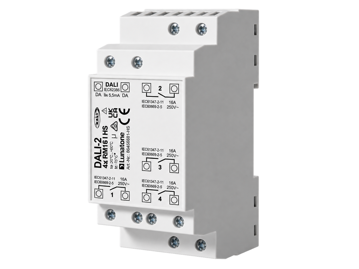 Lunatone DALI-2 4x RM16 I HS four-channel DIN rail relay module